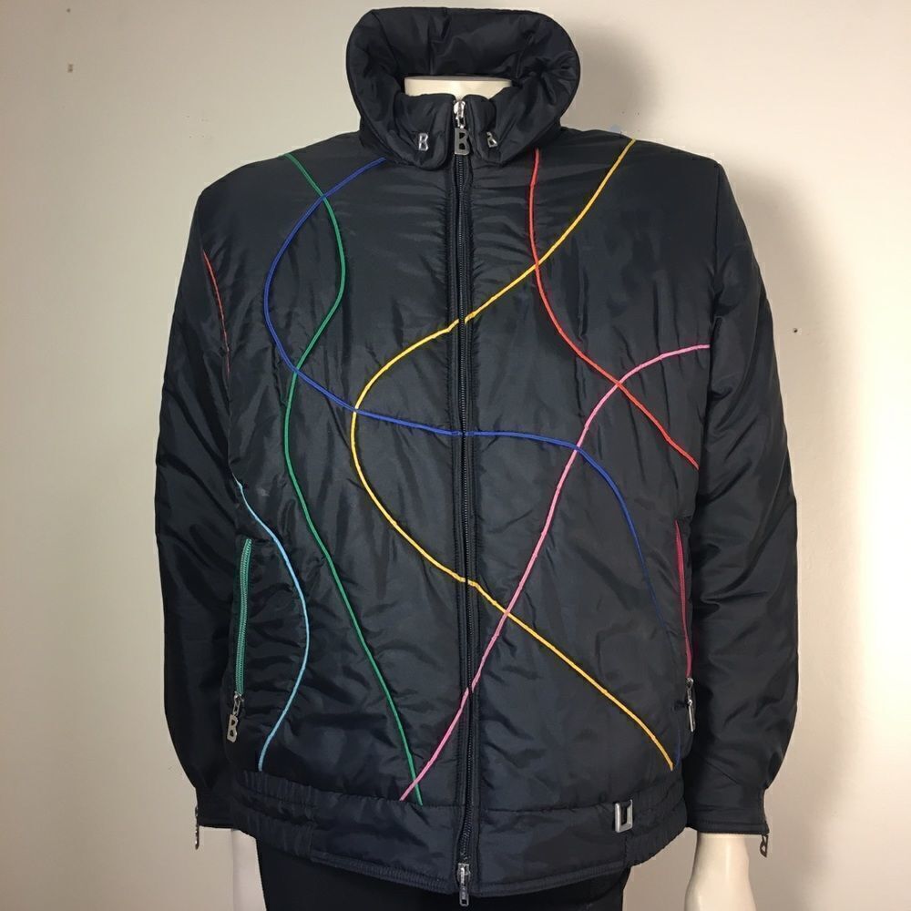 Vintage Bogner Black Swirl Embroidered Jacket Artwear Designer Blazer
